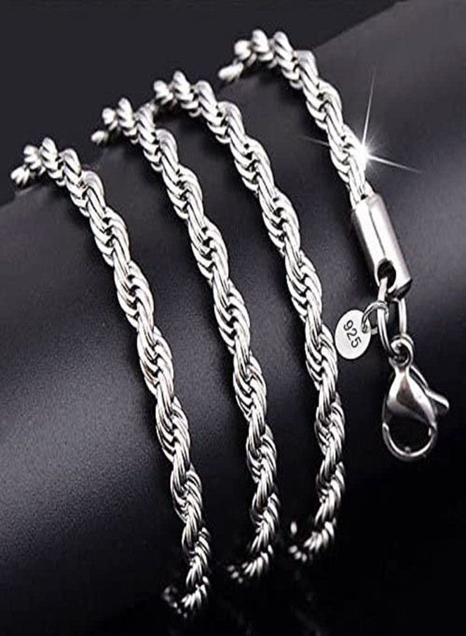 LRGKMCWTOB Fashion 925 Sterling Silver Rope Chain Twist Necklace Faux Dainty Durable Twist Rope Necklace Jewelry Luxury Braided Rope Chain Necklace Temperament Wedding Engagement Jewelry 20in - Image 2